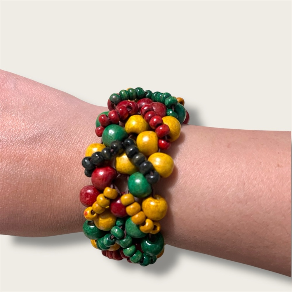 Colorful Wooden Beaded Strechy Bracelet